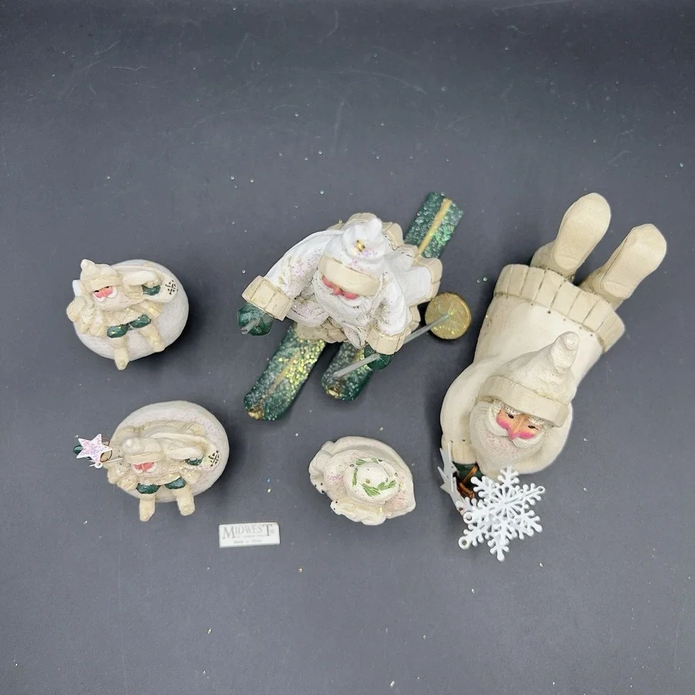 4 Pam Schifferl Winter White Woodland Santa Figurines Ornaments Midwest